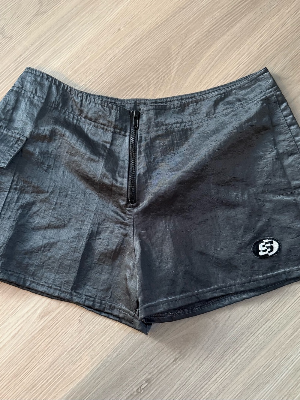 surf style Black Women's Bike Shorts with Front Zip